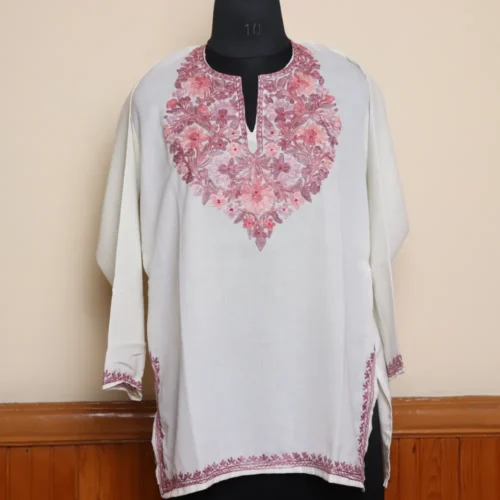 Kashmiri White Short Summer Cool Kurti with Aari Work | Pahalgam Collection