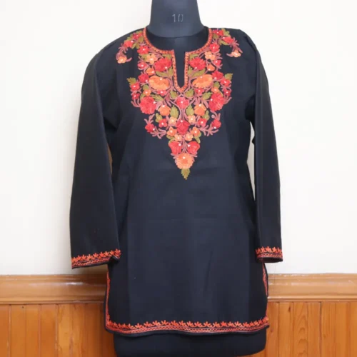 Black Summer Cool Short Kurti with Kashmiri Aari Embroidery | Pahalgam Collection