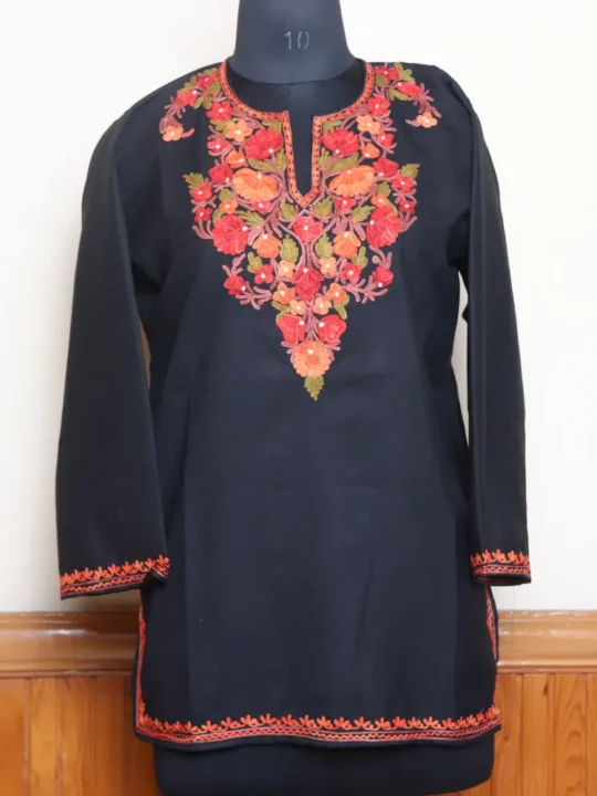 Black Summer Cool Short Kurti with Kashmiri Aari Embroidery | Pahalgam Collection