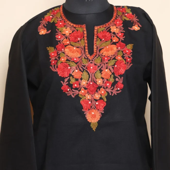 Black Summer Cool Short Kurti with Kashmiri Aari Embroidery | Pahalgam Collection - Image 2