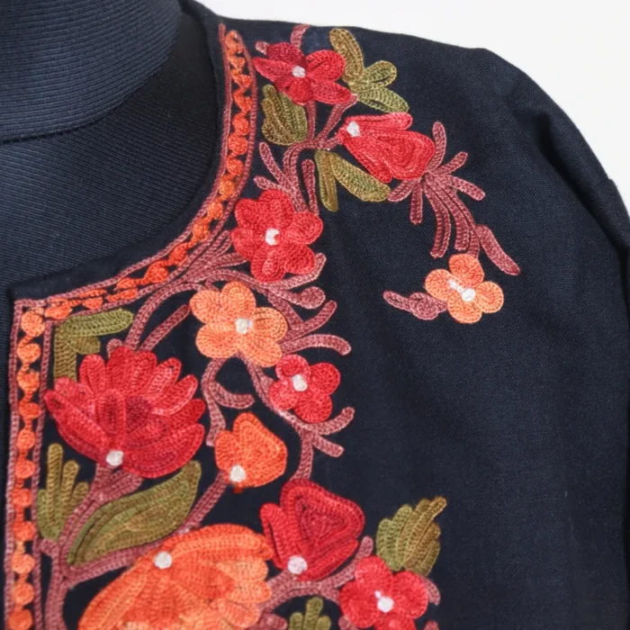 Black Summer Cool Short Kurti with Kashmiri Aari Embroidery | Pahalgam Collection - Image 3
