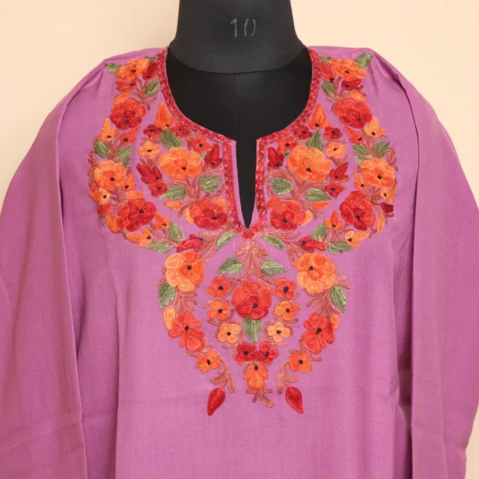 Graceful Aari Embroidered Purple Kashmiri Short Kurti in Summer Cool Fabric | Pahalgam Collection - Image 2