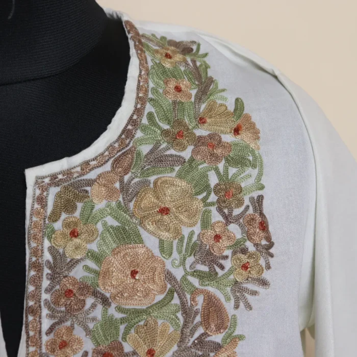 Kashmiri White Aari Work Short Kurti in Summer Cool Fabric | Pahalgam Collection - Image 3