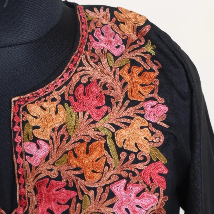 Black Kashmiri Summer Cool short-Kurti with Chinaar Aari Embroidery | Pahalgam Collection - Image 3