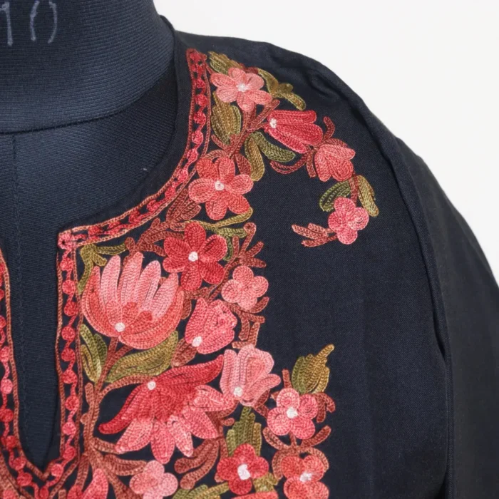 Elegent Aari Work Kashmiri Summer Cool Short Black Kurti | Pahalgam Collection - Image 3