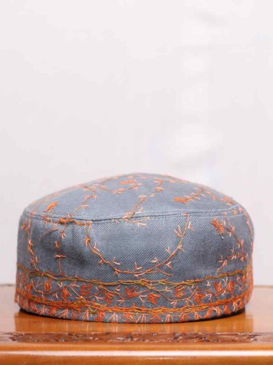 Jilawati Darbar Dark Grey Toosha Cap with Hand Sozni Embroider