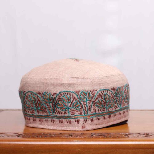 Naqshbandi Beige Hand Sozni Work Kashmiri Cap