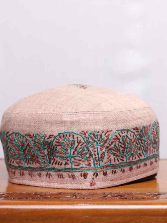 Naqshbandi Beige Hand Sozni Work Kashmiri Cap