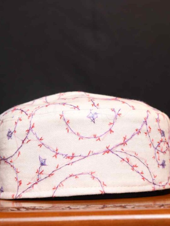 Khaas Manzil White Toosha Cap with Hand Sozni Embroidery