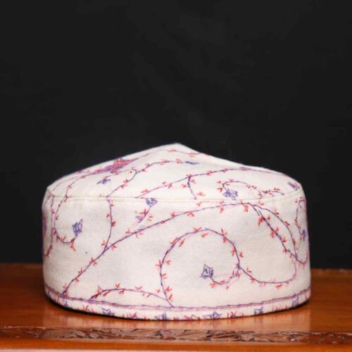 Sada Bahar White Toosha Cap with Hand Sozni Embroidery