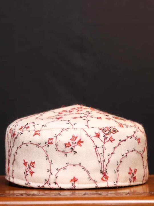 Asar Mahal White Toosha Cap with Hand Sozni Embroidery