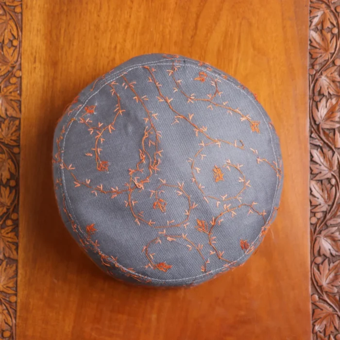 Jilawati Darbar Dark Grey Toosha Cap with Hand Sozni Embroider - Image 3