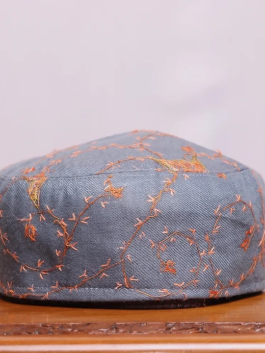 Aabroo Gulshan Dark Grey Toosha Cap with Hand Sozni Embroidery