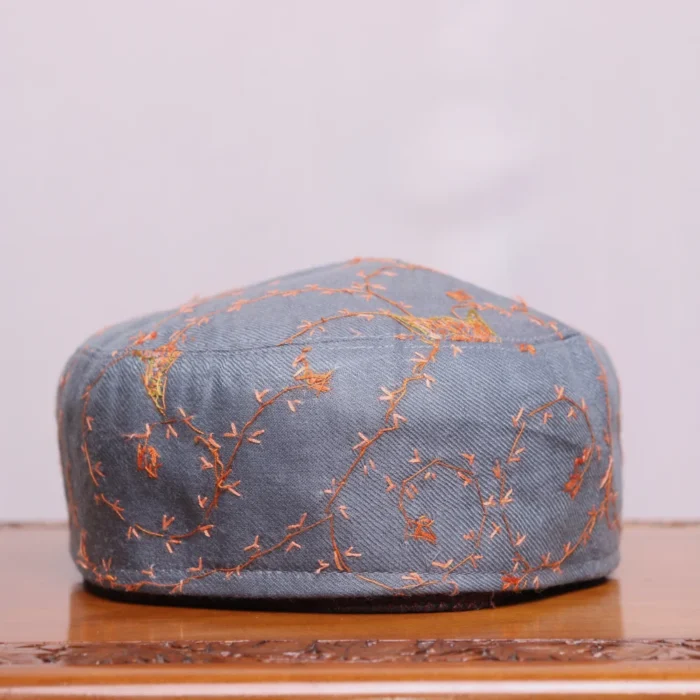Aabroo Gulshan Dark Grey Toosha Cap with Hand Sozni Embroidery