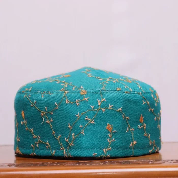 Darakht-e-Noor Sea Green Toosha Cap with Hand Sozni Embroidery