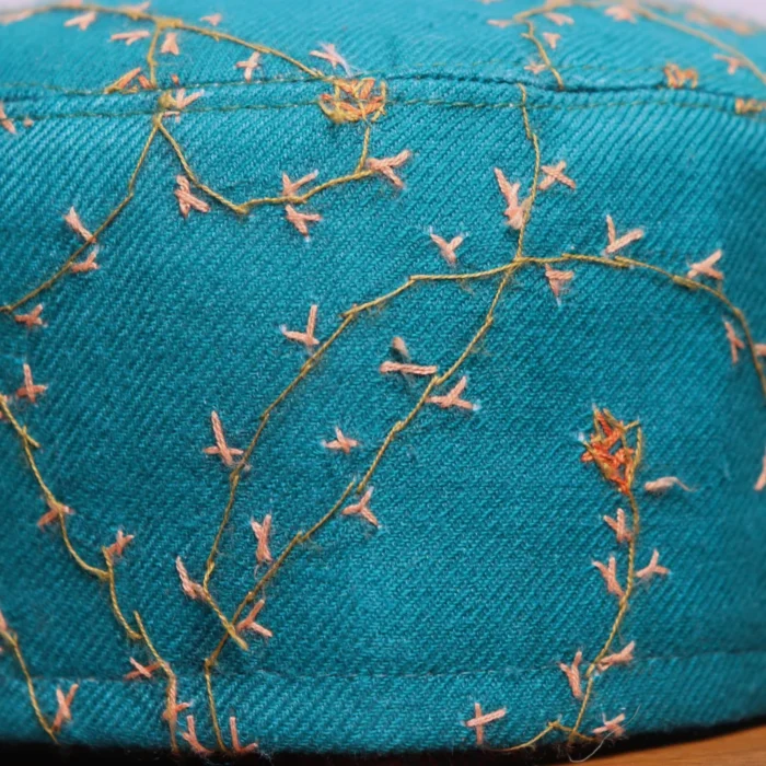 Darakht-e-Noor Sea Green Toosha Cap with Hand Sozni Embroidery - Image 2