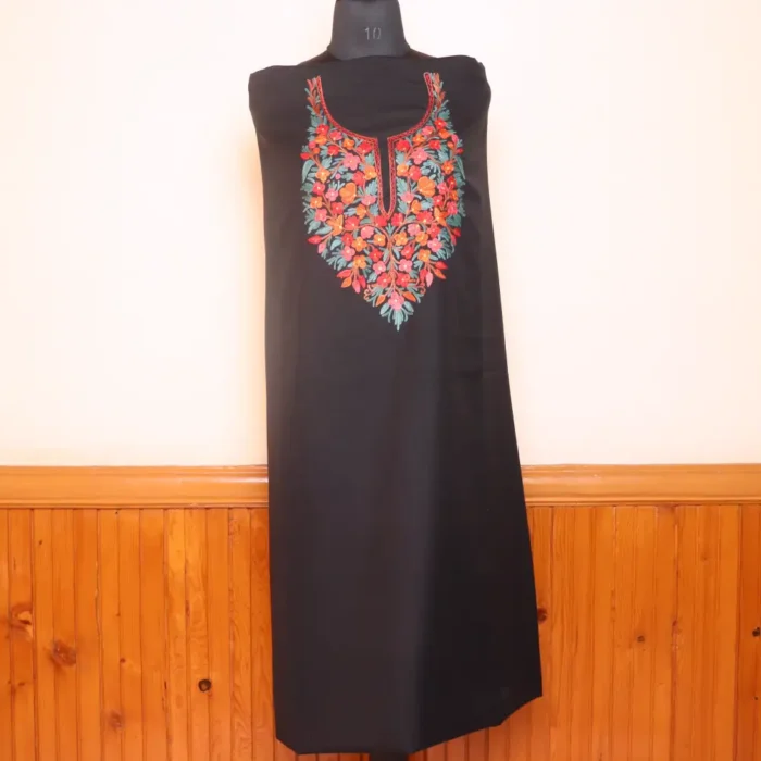 Kashmiri 2PC Summer Cool Black Unstitched Fabric with Aari Embroidery - Zikrejaan Collection - Image 2