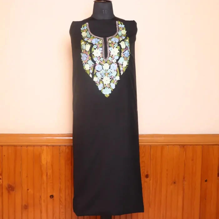 Black Kashmiri 2PC Summer Cool Unstitched Fabric with Aari Embroidery - Zikrejaan Collection - Image 2