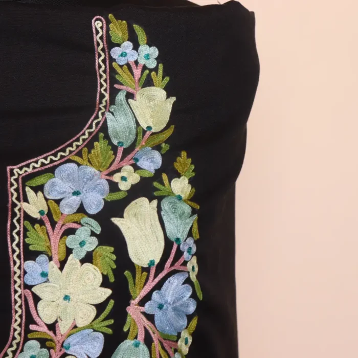 Black Kashmiri 2PC Summer Cool Unstitched Fabric with Aari Embroidery - Zikrejaan Collection - Image 3