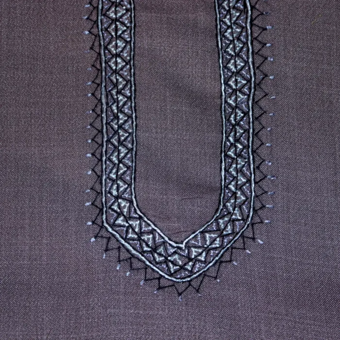 Dark Grey Sozni Embroidered Kurta Pyjama in Ruby Cotton – Unstitched or Stitched - Image 2