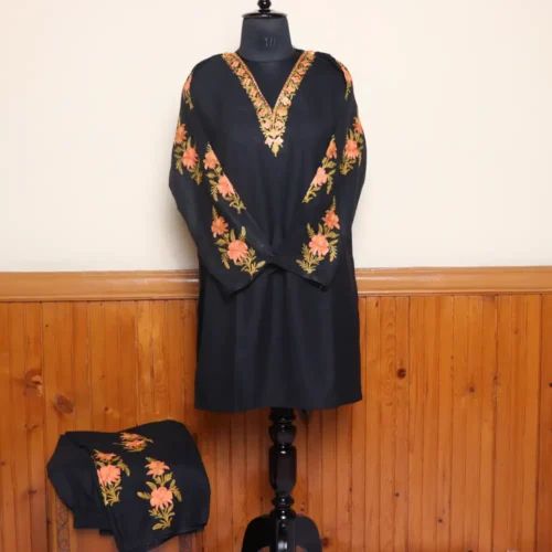 Black Kashmiri Summer Cool Kurti Set with Heavy Aari Embroidery | Gulmohar Collection