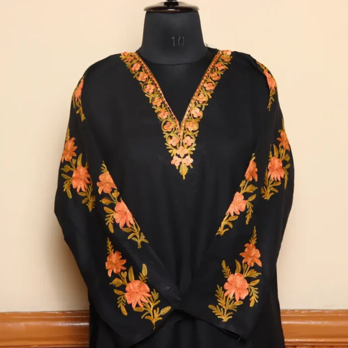 Black Kashmiri Summer Cool Kurti Set with Heavy Aari Embroidery | Gulmohar Collection - Image 2
