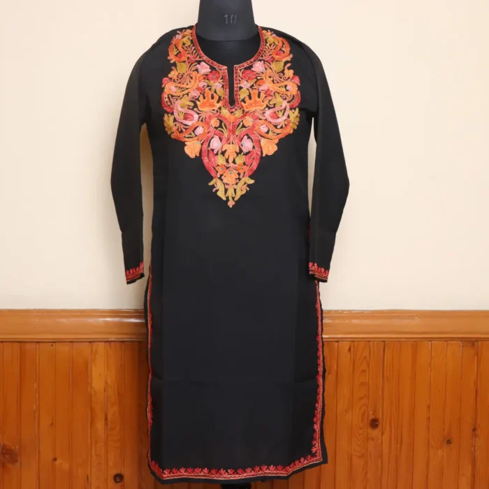 Kashmiri Aari Embroidered Black Long Summer Cool Kurti | Pahalgam Collection - Image 2
