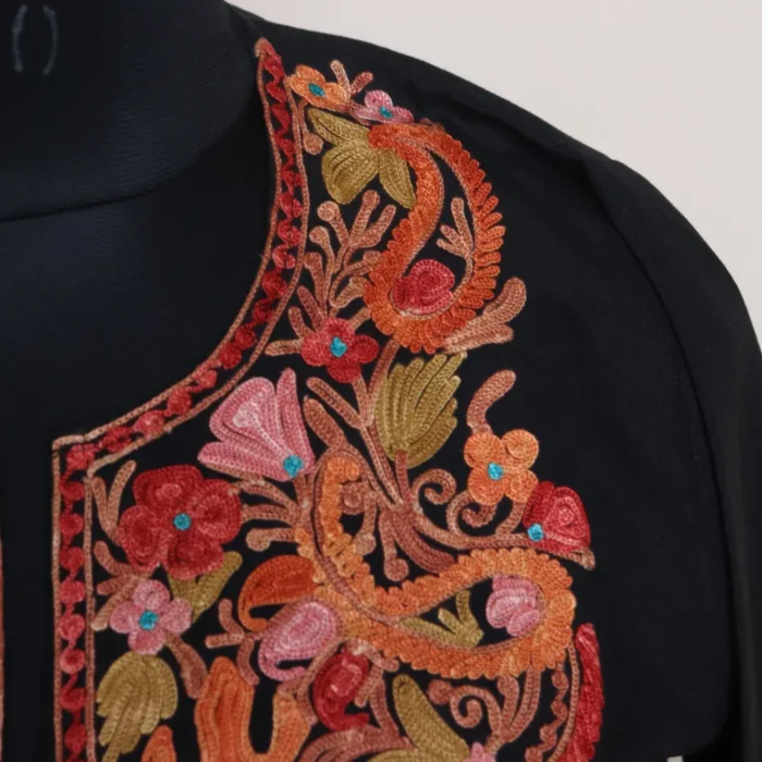 Kashmiri Aari Embroidered Black Long Summer Cool Kurti | Pahalgam Collection - Image 3
