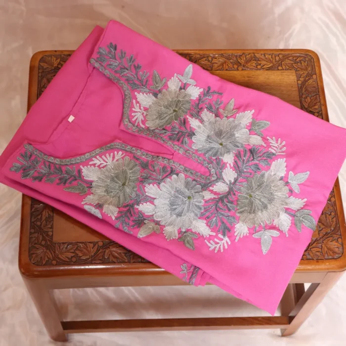 Pinkish Soft Aari Work Kashmiri Long Kurti | Pahalgam Collection - Image 2