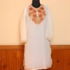 White Creamy Floral Summer Kurta with Aari Embroidery