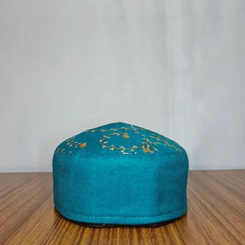 Darakht-e-Noor Sea Green Toosha Cap with Hand Sozni Embroidery