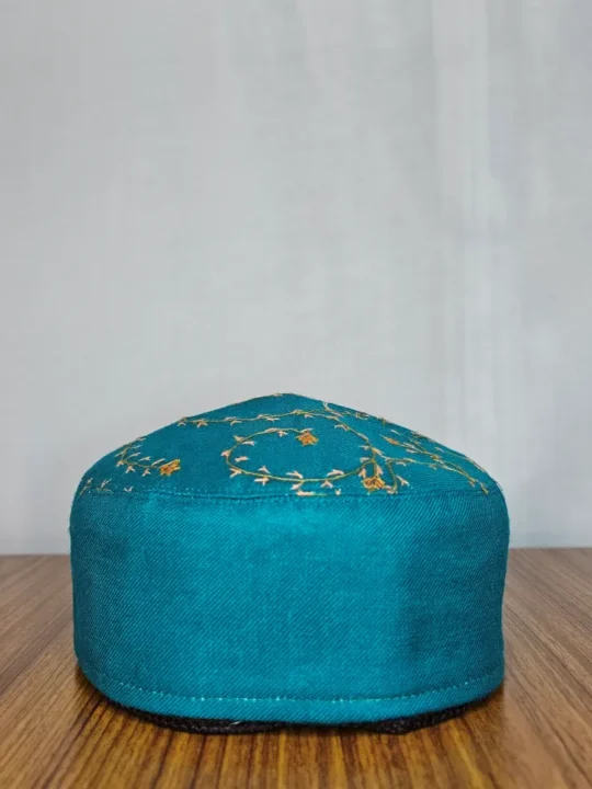 Darakht-e-Noor Sea Green Toosha Cap with Hand Sozni Embroidery