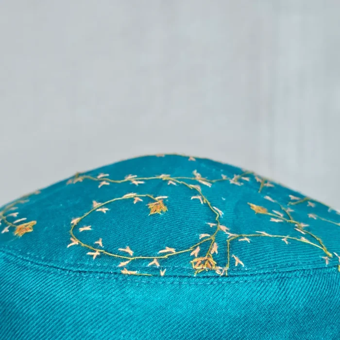 Darakht-e-Noor Sea Green Toosha Cap with Hand Sozni Embroidery - Image 2