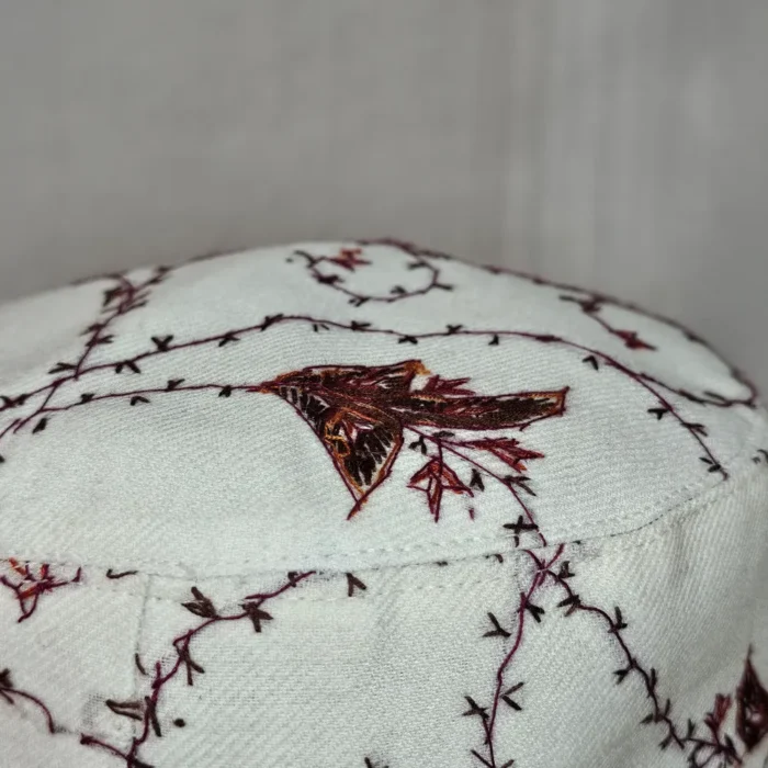 Kohsar Gul White Toosha Cap with Red Hand Sozni Embroidery | Aftabi Border - Image 5