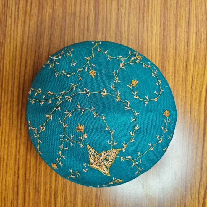 Darakht-e-Noor Sea Green Toosha Cap with Hand Sozni Embroidery - Image 3