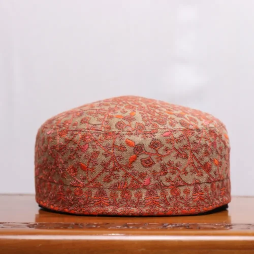 Rang-e-Banihal Beige Color Sozni Embroidered Toosha Cap