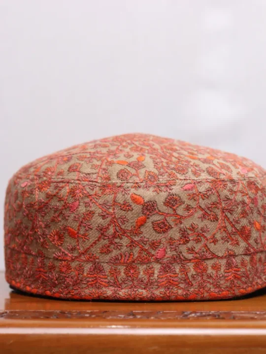 Rang-e-Banihal Beige Color Sozni Embroidered Toosha Cap