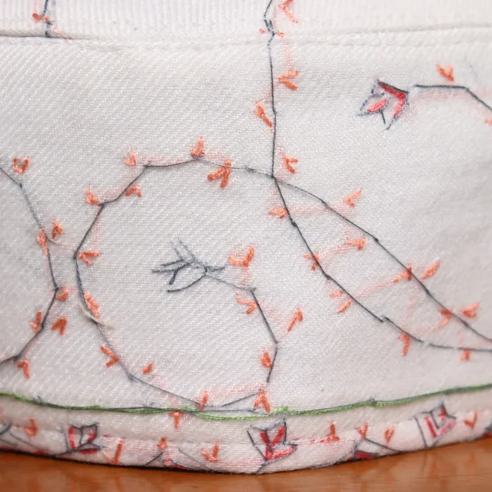 Kohsar Gul White Toosha Cap with Hand Sozni Embroidery - Image 2