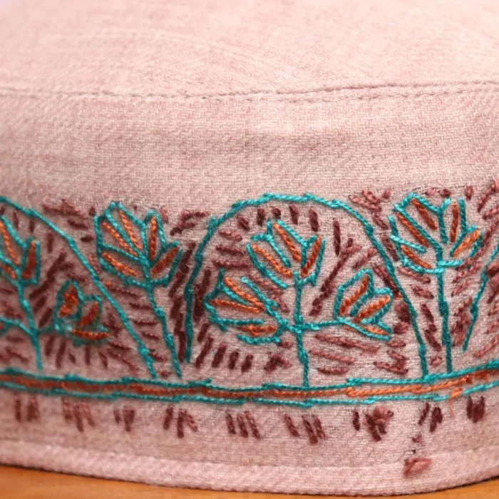 Naqshbandi Beige Hand Sozni Work Kashmiri Cap - Image 2