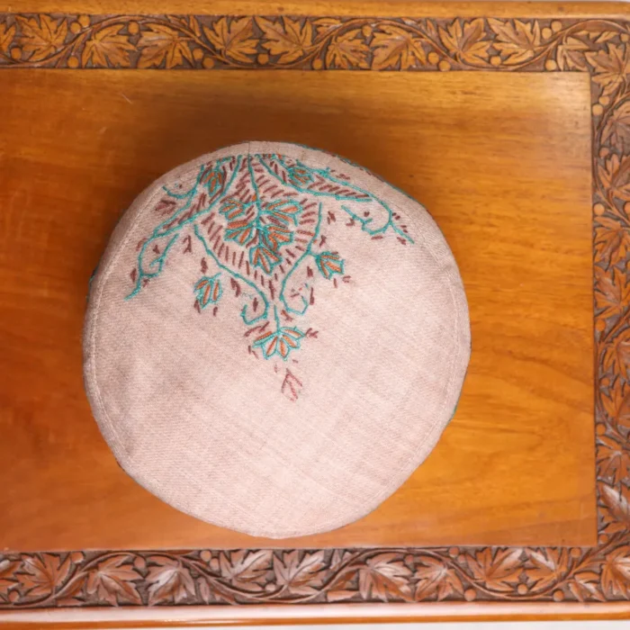 Naqshbandi Beige Hand Sozni Work Kashmiri Cap - Image 3