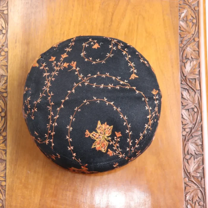 Meher Dar Black Toosha Cap with Hand Sozni Embroidery - Image 3