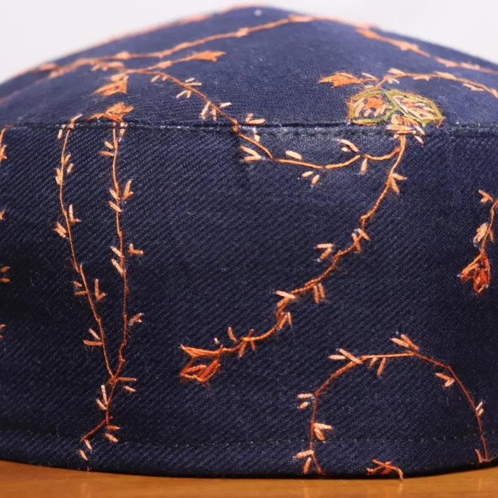 Gul-e-Lolab Blue Sozni Embroidered Kashmiri Toosha Cap - Image 2