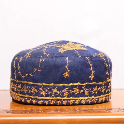 Qalandar Bagh Blue Toosha Cap with Hand Sozni Embroidery