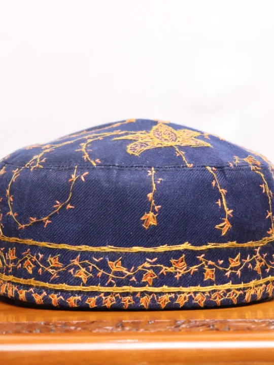 Qalandar Bagh Blue Toosha Cap with Hand Sozni Embroidery