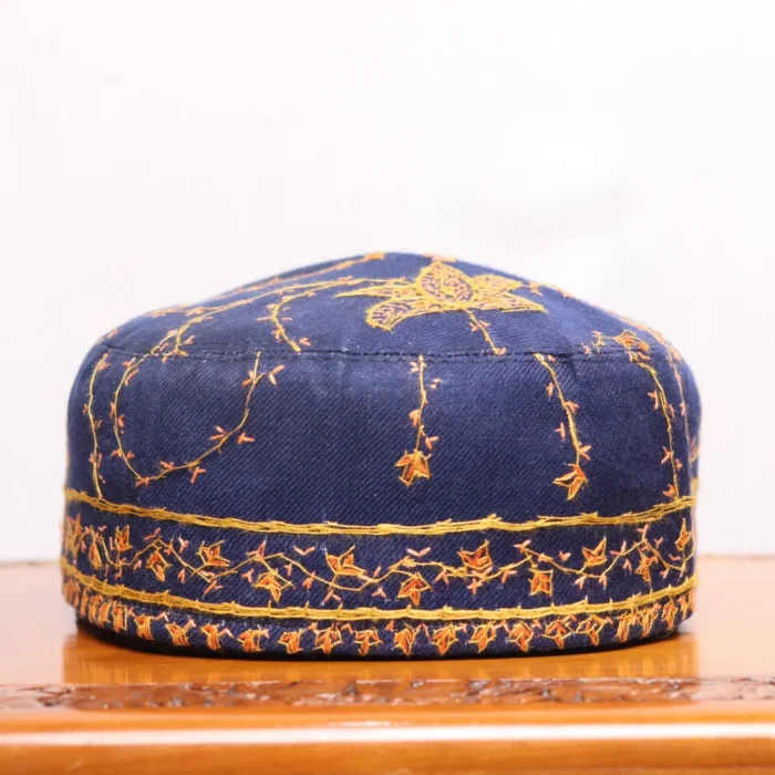 Qalandar Bagh Blue Toosha Cap with Hand Sozni Embroidery