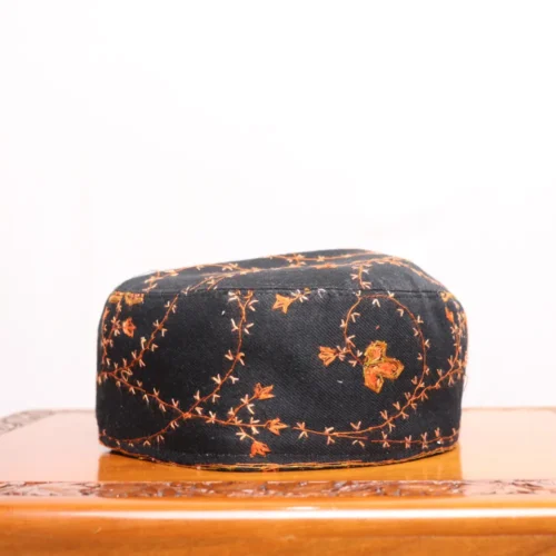 Faizan-i-Gali Black Toosha Cap with Hand Sozni Embroidery