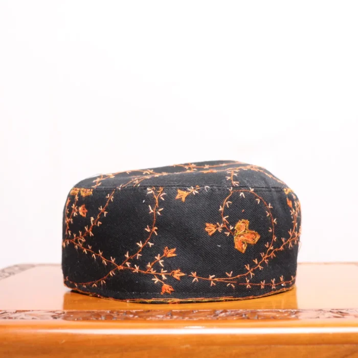 Faizan-i-Gali Black Toosha Cap with Hand Sozni Embroidery