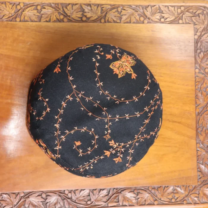 Faizan-i-Gali Black Toosha Cap with Hand Sozni Embroidery - Image 3