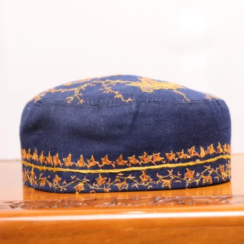 Roshan Dastoor Blue Toosha Cap with Hand Sozni Embroidery