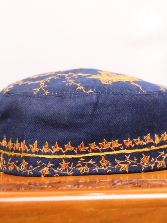 Roshan Dastoor Blue Toosha Cap with Hand Sozni Embroidery